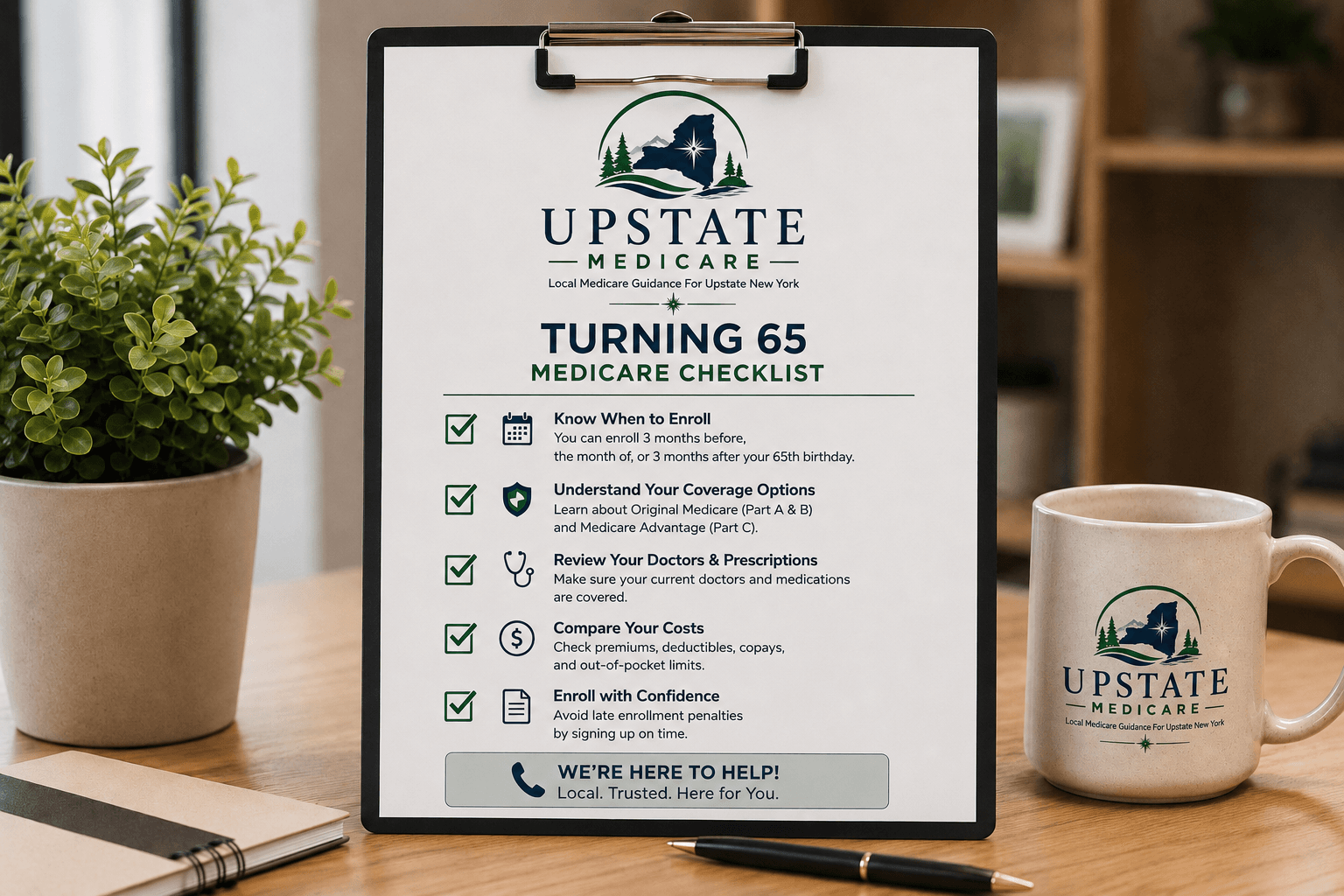 The Turning 65 Medicare Checklist — a printable clipboard guide from Upstate Medicare